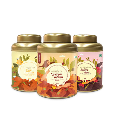 Saffron Cup Green Tea Combo | Kashmiri Kahwa + Sakura Rose + Lemon Green - saffroncup